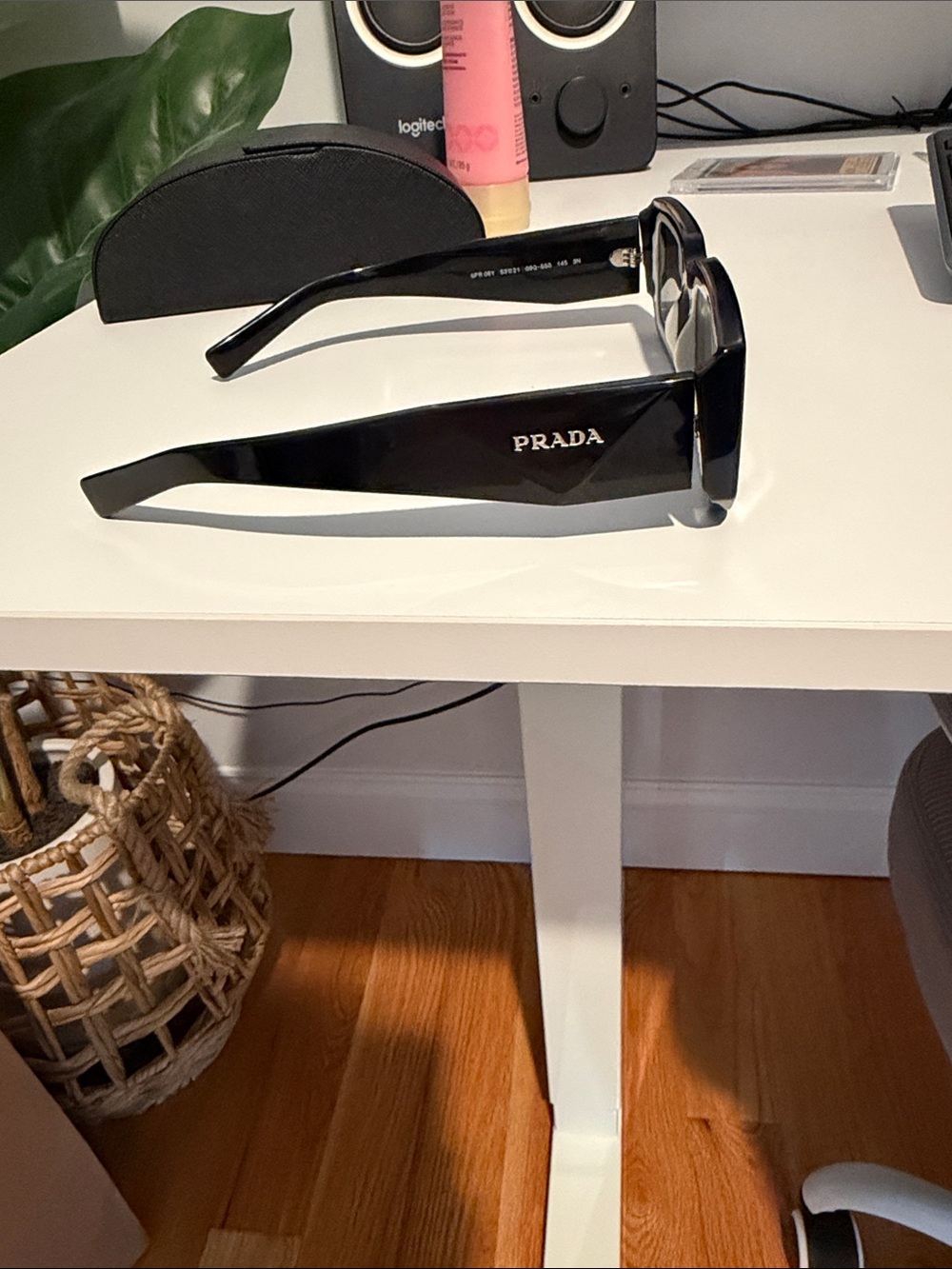 Prada Glossy Black Logo Wide-Arm Sunglasses